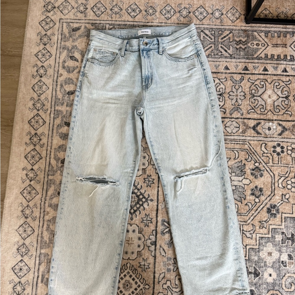 PISTOLA LEXI MID RISE BOWED STRAIGHT JEAN IN SOLSTICE